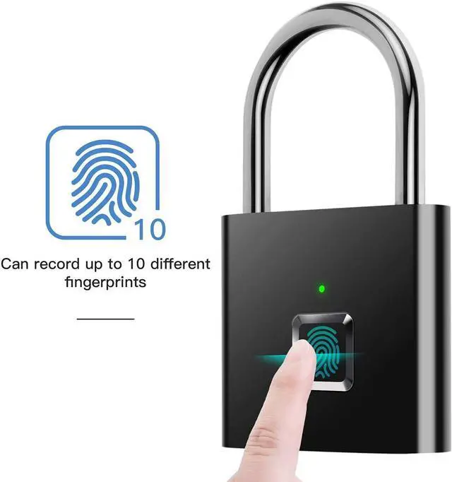Alt view image 6 of 6 - Fingerprint Padlock IP65 Waterproof Ultra Light One Touch Open Lock with USB Charging for Gym, Sports, School Employee Locker,Fence, Suitcase,Bike