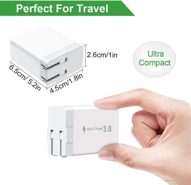 Alt view image 3 of 7 - Wall Charger Fast Adapter QC 3.0 + 2 USB Fast Wall Charger 3 Ports Tablet iPad Phone Fast Charger Adapter Quick Charge 3.0 Travel Plug Compatible Samsung, LG, HTC, iPhone More