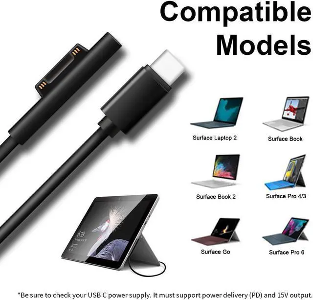Alt view image 4 of 6 - Tech 15V Surface Connect to USB-C Charging Cable, Charges Microsoft Surface Pro 6 5 4 3, for 45W USB C PD Chargers, Surface Book, Surface Go, Surface Laptop, Works with 45W USB C PD Charger Adapter