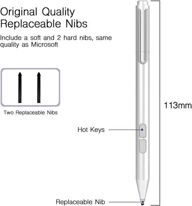 Alt view image 7 of 7 - Stylus pen for Surface Microsoft Certified Stylus Pen 1024 Levels Pressure, Palm Rejection, HB Tip, with AAAA Battery, for Surface Pro X 7 6 5 4 3 Surface Laptop 3 2 1 Surface Book 2 1,Surface Go