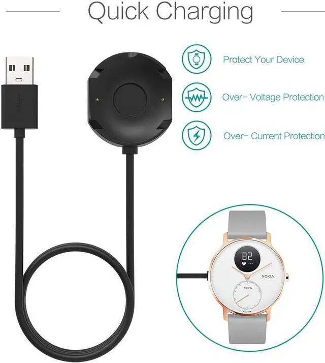 Alt view image 2 of 7 - Charger for Nokia Steel HR Smartwatch (Not for Withings Steel HR)- USB Charging Cable 100cm - Fitness Tracker Accessories