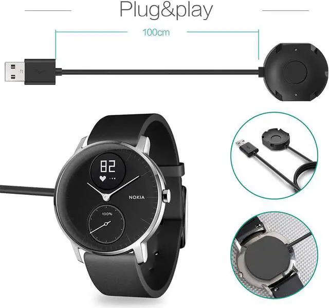 Alt view image 3 of 7 - Charger for Nokia Steel HR Smartwatch (Not for Withings Steel HR)- USB Charging Cable 100cm - Fitness Tracker Accessories