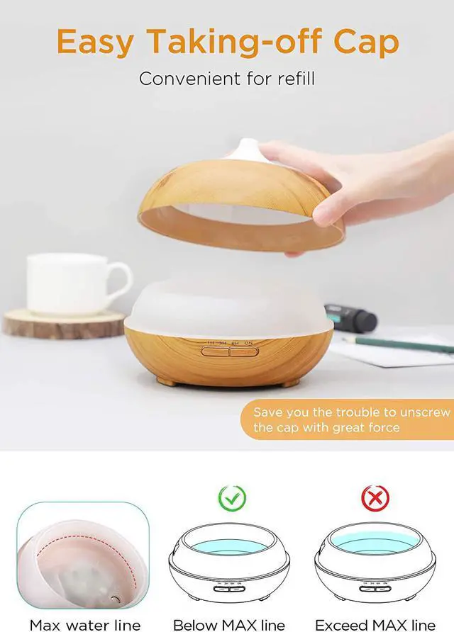 Alt view image 6 of 7 - 300ml Aromatherapy Essential Oil Diffuser Color Charging Wood Grain Aroma Diffusers Cool Mist Humidmifier with Timer Adjustable Mist Night Light Waterless Auto Shut-off