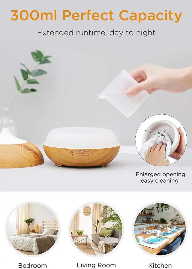 Alt view image 3 of 7 - 300ml Aromatherapy Essential Oil Diffuser Color Charging Wood Grain Aroma Diffusers Cool Mist Humidmifier with Timer Adjustable Mist Night Light Waterless Auto Shut-off
