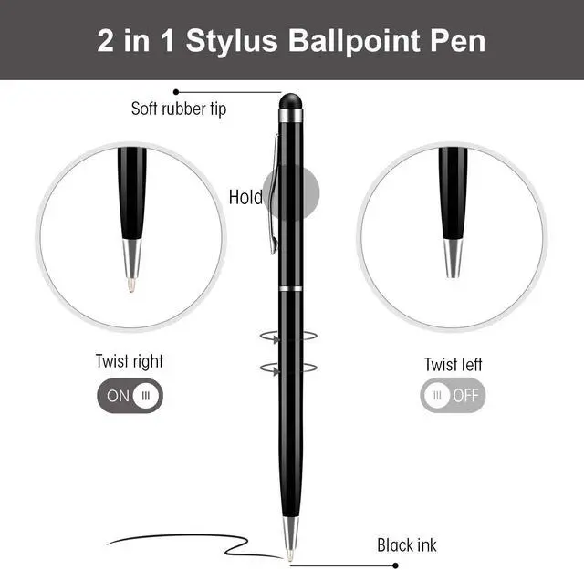 Alt view image 2 of 7 - 12 Packs Stylus Pens for Touch Screens, 2 in 1 Capacitive Stylus Ballpoint Pen for iPad, Tablet, iPhone, Kindle, Samsung and Other Touch Screen Devices