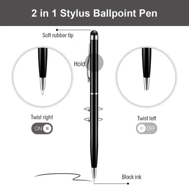 Alt view image 2 of 7 - 12 Packs Stylus Pens for Touch Screens, 2 in 1 Capacitive Stylus Ballpoint Pen for iPad, Tablet, iPhone, Kindle, Samsung and Other Touch Screen Devices