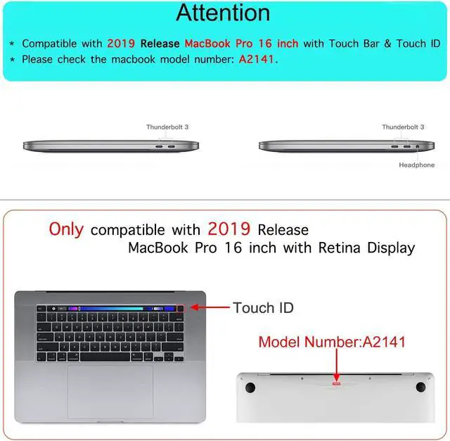 Alt view image 2 of 7 - MacBook Pro 16 inch Case 2019 Release A2141 with Touch Bar & Touch ID Premium PU Leather Book Folio Protective Cover Sleeve with Keyboard Cover