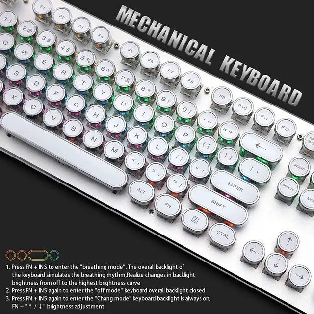 Alt view image 6 of 6 - USB LED Backlit Retro Typewriter Mechanical Keyboard -Blue Switch - Round Keycaps -104 Keys Vintage Inspired Steampunk Gaming Keyboard Mechanical Gaming Keyboard for PC/Mac/Gamer/Typ