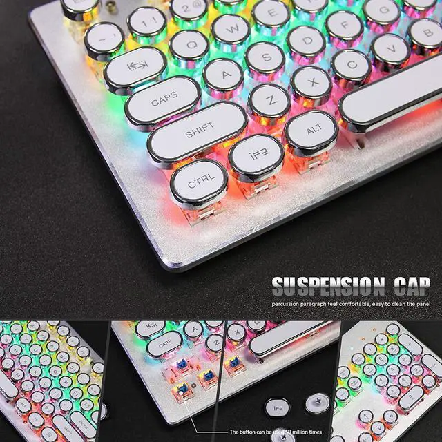 Alt view image 3 of 6 - USB LED Backlit Retro Typewriter Mechanical Keyboard -Blue Switch - Round Keycaps -104 Keys Vintage Inspired Steampunk Gaming Keyboard Mechanical Gaming Keyboard for PC/Mac/Gamer/Typ