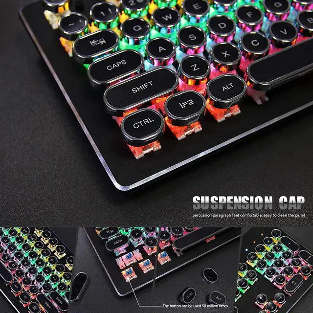Alt view image 3 of 7 - USB LED Backlit Retro Typewriter Mechanical Keyboard -Blue Switch - Round Keycaps -104 Keys Vintage Inspired Steampunk Gaming Keyboard Mechanical Gaming Keyboard for PC/Mac/Gamer/Typ