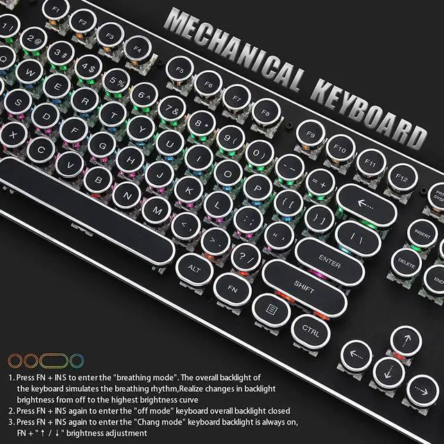 Alt view image 5 of 7 - USB LED Backlit Retro Typewriter Mechanical Keyboard -Blue Switch - Round Keycaps -104 Keys Vintage Inspired Steampunk Gaming Keyboard Mechanical Gaming Keyboard for PC/Mac/Gamer/Typ