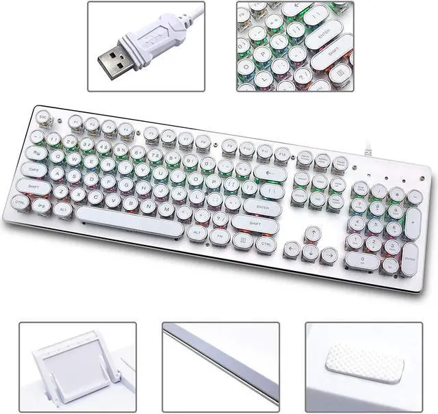 Alt view image 2 of 6 - USB LED Backlit Retro Typewriter Mechanical Keyboard -Blue Switch - Round Keycaps -104 Keys Vintage Inspired Steampunk Gaming Keyboard Mechanical Gaming Keyboard for PC/Mac/Gamer/Typ
