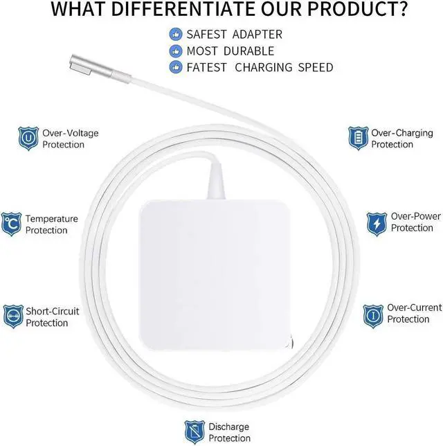 Alt view image 3 of 6 - Compatible with Mac Book Air Charger AC 45W Magsafe 1 L-Tip Power Adapter Replacement Charger Compatible with Mac Book Air 11 / 13 inch (Before Mid 2012)