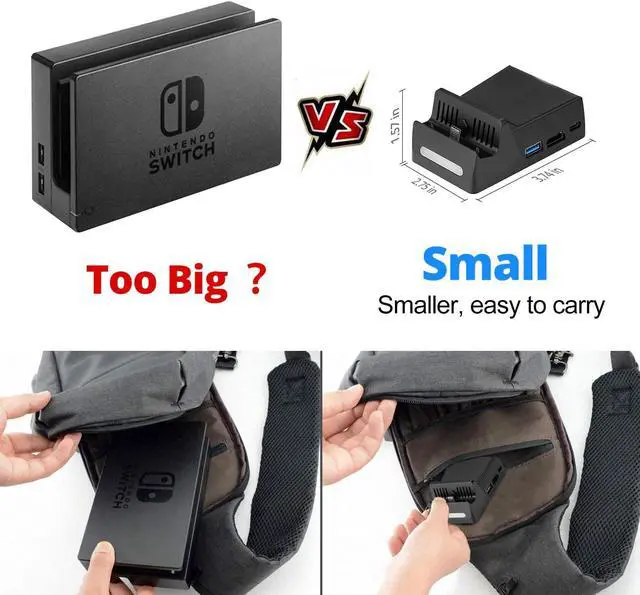 Alt view image 7 of 7 - Dock for Nintendo Switch with HDMI Cable, Nintendo Switch Dock Replacement 1080P Mini Charging Station with HDMI Cable, USB 3.0 high-Speed TV Docking Station with 4 Game Cards Storage