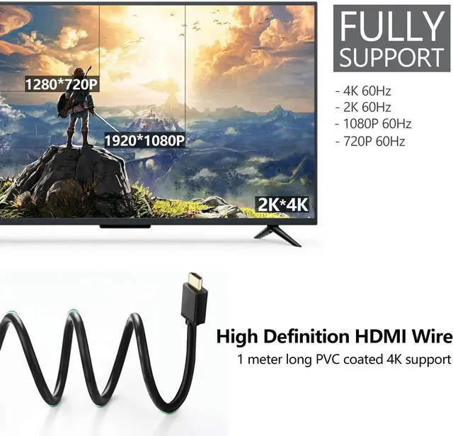 Alt view image 6 of 7 - Dock for Nintendo Switch with HDMI Cable, Nintendo Switch Dock Replacement 1080P Mini Charging Station with HDMI Cable, USB 3.0 high-Speed TV Docking Station with 4 Game Cards Storage