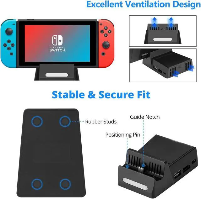 Alt view image 5 of 7 - Dock for Nintendo Switch with HDMI Cable, Nintendo Switch Dock Replacement 1080P Mini Charging Station with HDMI Cable, USB 3.0 high-Speed TV Docking Station with 4 Game Cards Storage