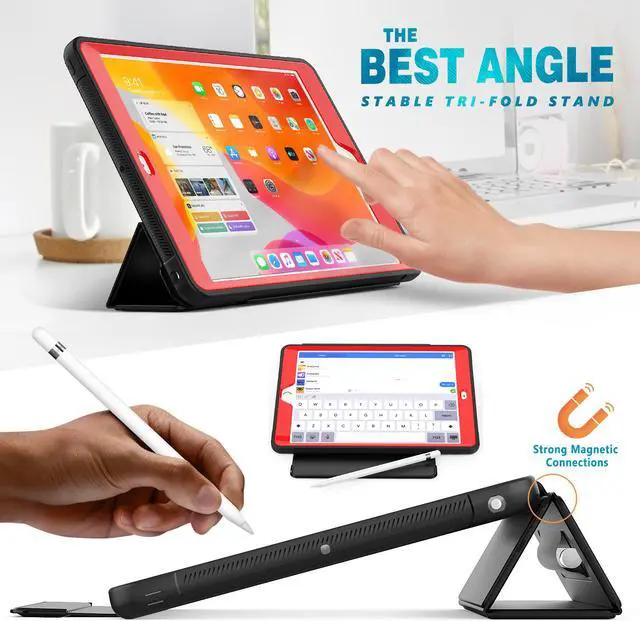 Alt view image 3 of 6 - New iPad 7th Generation 10.2 inch Case 2019 with Pencil Holder Smart Stand Cover with Auto Wake/Sleep for Apple iPad 10.2" Model A2197 / A2198 / A2200