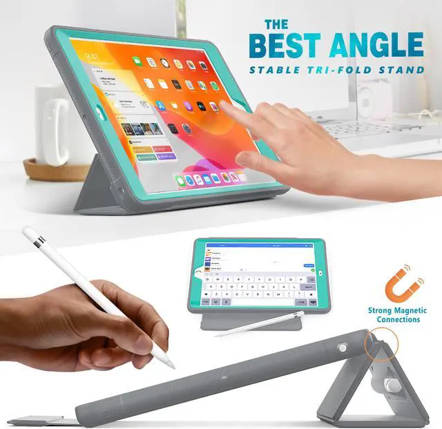 Alt view image 2 of 6 - New iPad 7th Generation 10.2 inch Case 2019 with Pencil Holder Smart Stand Cover with Auto Wake/Sleep for Apple iPad 10.2" Model A2197 / A2198 / A2200