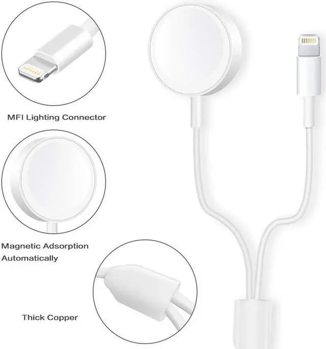 Alt view image 3 of 7 - Updated Version Watch Charger Magnetic Cable for iWatch 5/4/3/2/1, 2in1 Wireless Charging Cable Compatible with Apple Watch Series 5/4/3/2/1 and iPhone11/11 Pro/11 Pro Max/XR/XS/XS Max/X/8/8P/7