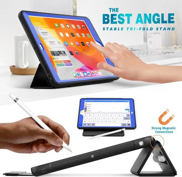 Alt view image 2 of 6 - New iPad 7th Generation 10.2 inch Case 2019 with Pencil Holder Smart Stand Cover with Auto Wake/Sleep for Apple iPad 10.2" Model A2197 / A2198 / A2200