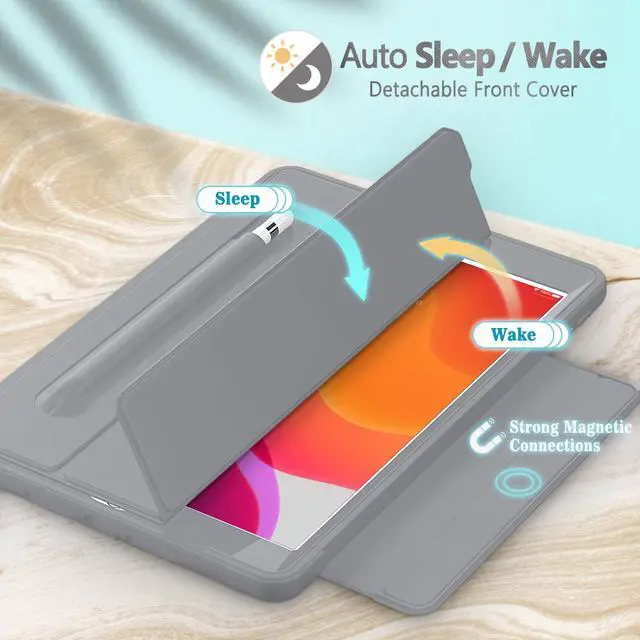 Alt view image 3 of 6 - New iPad 7th Generation 10.2 inch Case 2019 with Pencil Holder Smart Stand Cover with Auto Wake/Sleep for Apple iPad 10.2" Model A2197 / A2198 / A2200