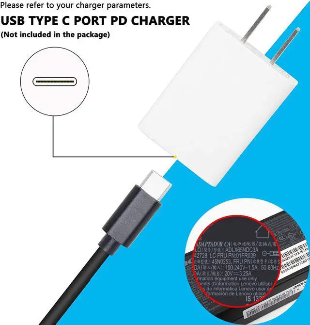 Alt view image 3 of 6 - 6ft 65W PD USB Type C Male Input to Slim Tip Power Charging Cable for Lenovo B50 G40 G50 G70 G505S Z40 Z50 Z70
