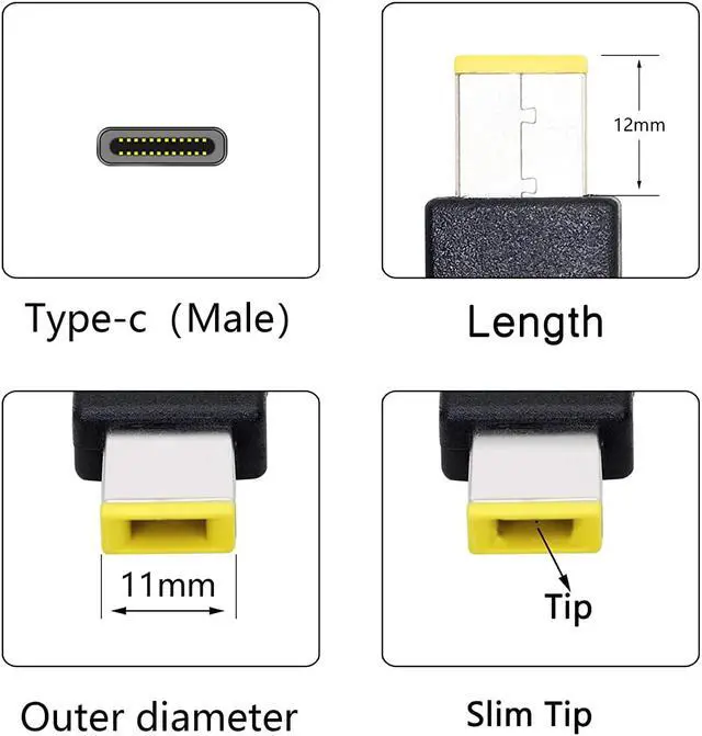 Alt view image 5 of 6 - 6ft 65W PD USB Type C Male Input to Slim Tip Power Charging Cable for Lenovo B50 G40 G50 G70 G505S Z40 Z50 Z70