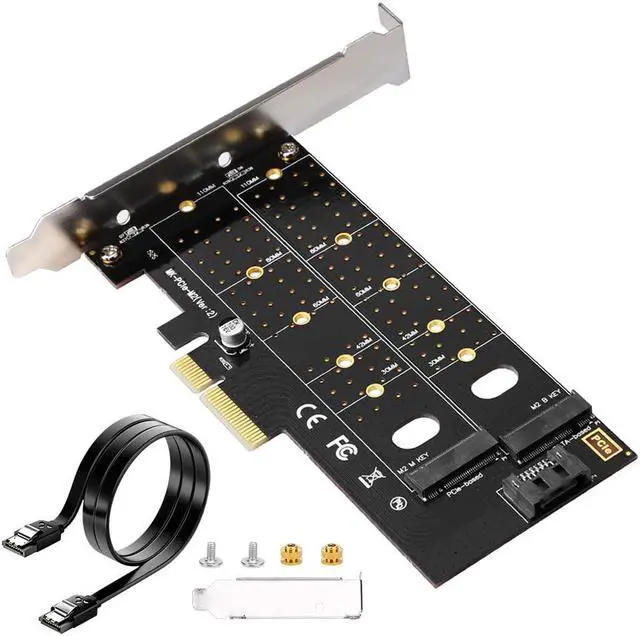 Main image of Dual M.2 PCIe Adapter NGFF PCI-e 3.0 x 4 to SATA or PCIE NVMe SSD Expansion Card Support NVME (m Key) or SATA (b Key) 22110/2280/ 2260/2242 /2230 Host Controller Express Card