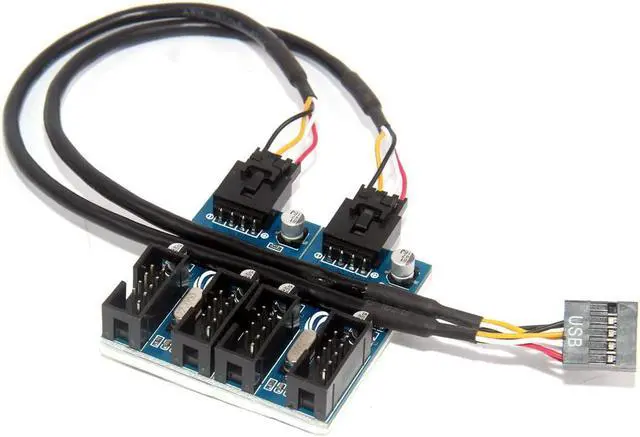 Alt view image 2 of 5 - 9pin USB Header Male 1 to 2/4 Female Extension Cable Card Desktop 9-Pin USB HUB USB 2.0 9 pin Connector Adapter Port Multilier