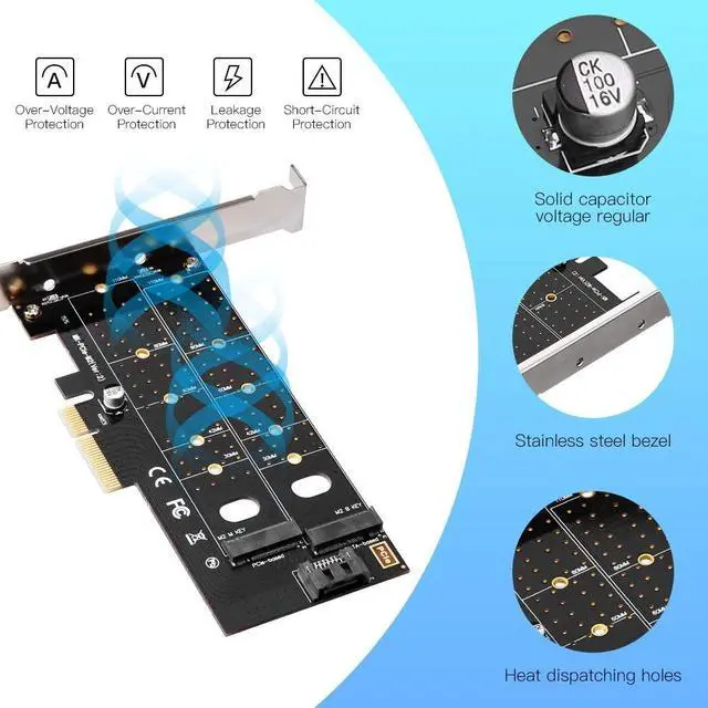 Alt view image 6 of 7 - Dual M.2 PCIe Adapter NGFF PCI-e 3.0 x 4 to SATA or PCIE NVMe SSD Expansion Card Support NVME (m Key) or SATA (b Key) 22110/2280/ 2260/2242 /2230 Host Controller Express Card