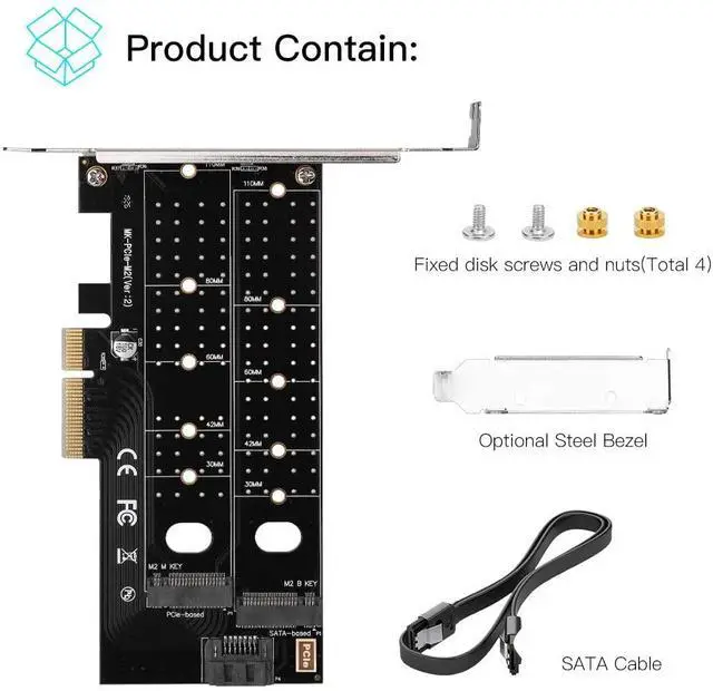 Alt view image 7 of 7 - Dual M.2 PCIe Adapter NGFF PCI-e 3.0 x 4 to SATA or PCIE NVMe SSD Expansion Card Support NVME (m Key) or SATA (b Key) 22110/2280/ 2260/2242 /2230 Host Controller Express Card