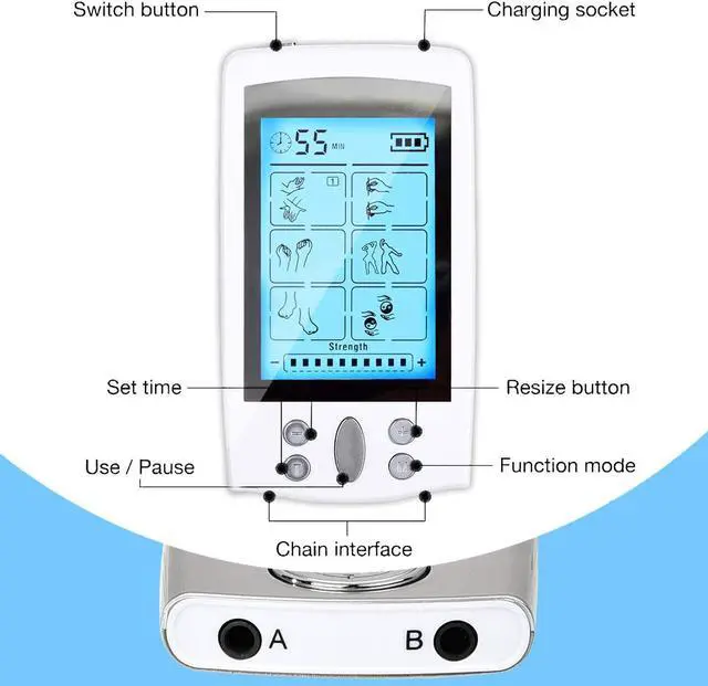 Alt view image 4 of 6 - Tens Unit Machine Pulse Massager 16 Massage Modes Rechargeable Muscle Stimulator Device with 8 Electrode Pads for Pain Relief, Body Building Neck Back Pain Relief