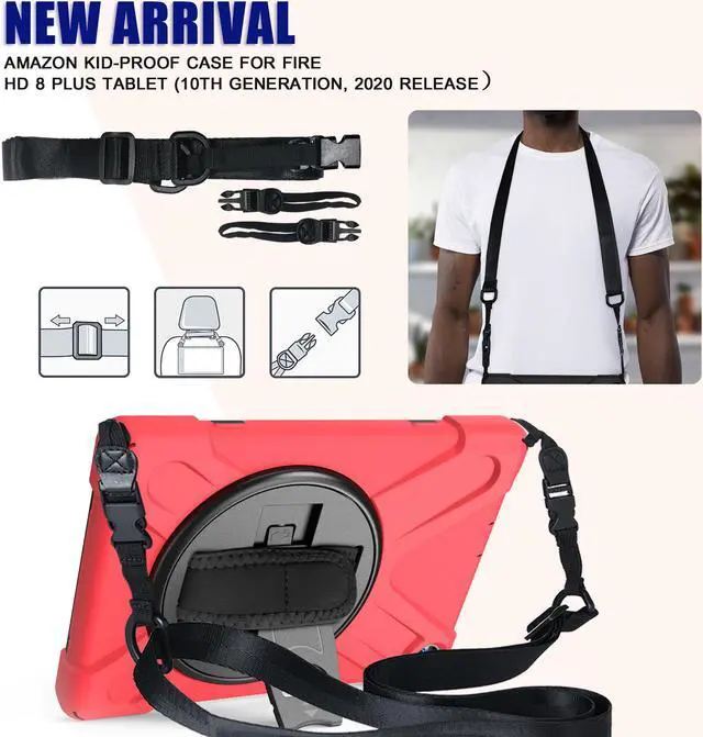 Alt view image 4 of 7 - Case for Amazon Kindle Fire HD 8 2020 / Fire 8 Plus 2020 - 10th Generation 2020 Released - Shockproof Protective Cover with Built-in Kickstand Hand Strap & Shoulder Strap