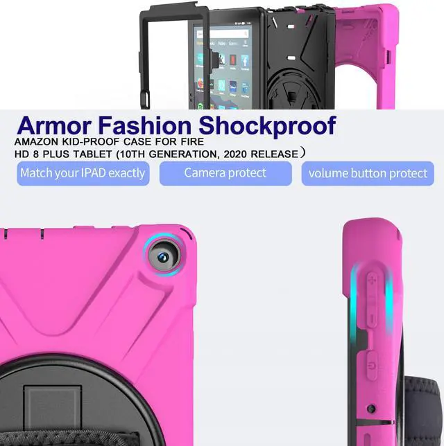 Alt view image 7 of 7 - Case for Amazon Kindle Fire HD 8 2020 / Fire 8 Plus 2020 - 10th Generation 2020 Released - Shockproof Protective Cover with Built-in Kickstand Hand Strap & Shoulder Strap