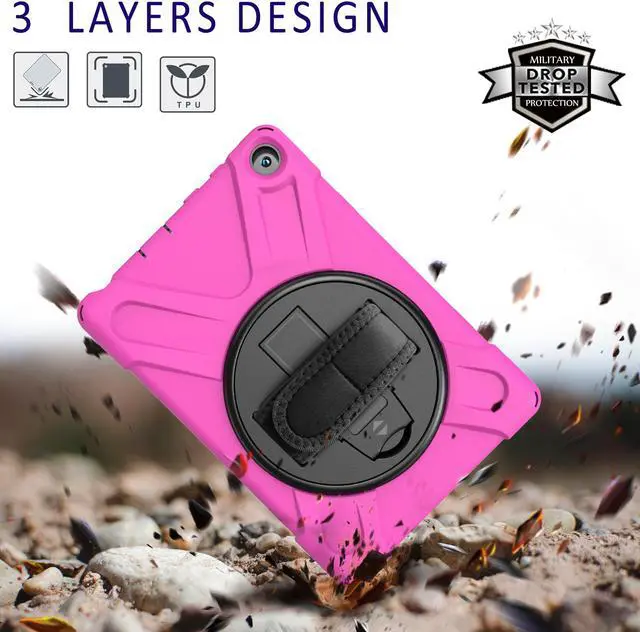 Alt view image 3 of 7 - Case for Amazon Kindle Fire HD 8 2020 / Fire 8 Plus 2020 - 10th Generation 2020 Released - Shockproof Protective Cover with Built-in Kickstand Hand Strap & Shoulder Strap