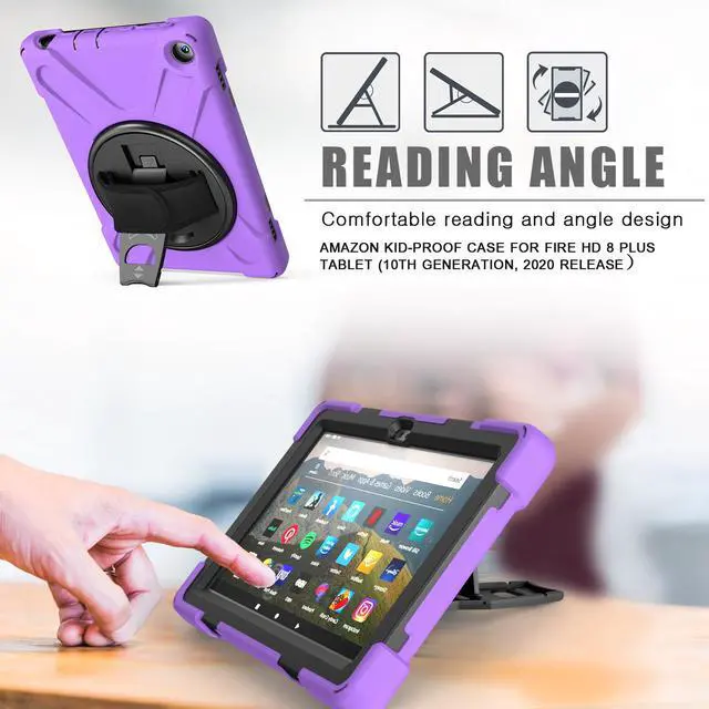 Alt view image 2 of 7 - Case for Amazon Kindle Fire HD 8 2020 / Fire 8 Plus 2020 - 10th Generation 2020 Released - Shockproof Protective Cover with Built-in Kickstand Hand Strap & Shoulder Strap