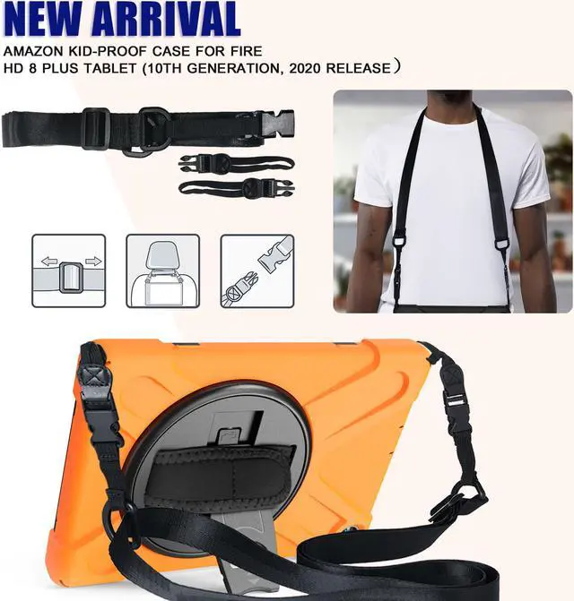 Alt view image 5 of 7 - Case for Amazon Kindle Fire HD 8 2020 / Fire 8 Plus 2020 - 10th Generation 2020 Released - Shockproof Protective Cover with Built-in Kickstand Hand Strap & Shoulder Strap