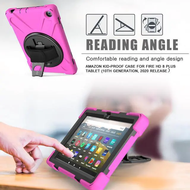 Alt view image 2 of 7 - Case for Amazon Kindle Fire HD 8 2020 / Fire 8 Plus 2020 - 10th Generation 2020 Released - Shockproof Protective Cover with Built-in Kickstand Hand Strap & Shoulder Strap