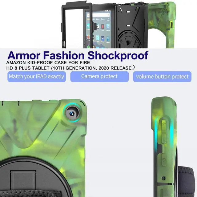 Alt view image 6 of 7 - Case for Amazon Kindle Fire HD 8 2020 / Fire 8 Plus 2020 - 10th Generation 2020 Released - Shockproof Protective Cover with Built-in Kickstand Hand Strap & Shoulder Strap