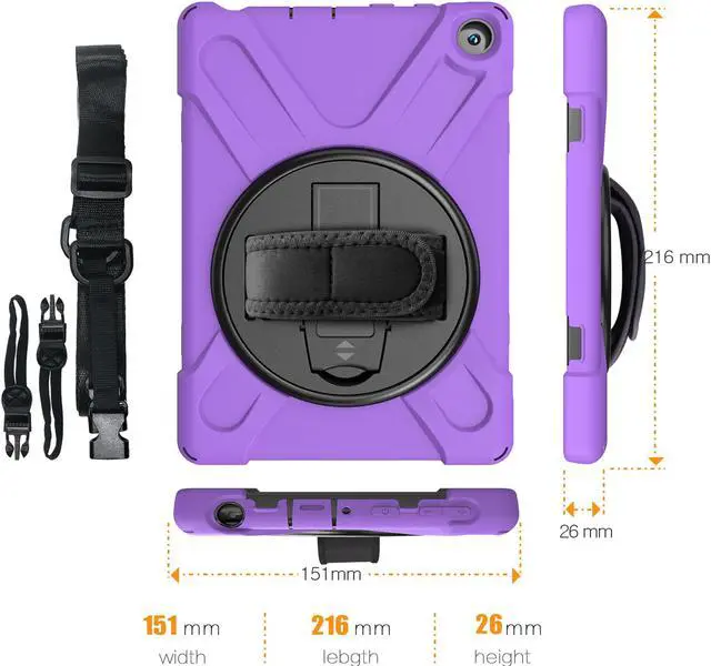 Alt view image 6 of 7 - Case for Amazon Kindle Fire HD 8 2020 / Fire 8 Plus 2020 - 10th Generation 2020 Released - Shockproof Protective Cover with Built-in Kickstand Hand Strap & Shoulder Strap