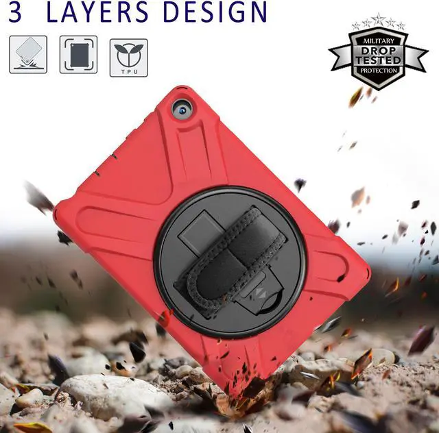 Alt view image 2 of 7 - Case for Amazon Kindle Fire HD 8 2020 / Fire 8 Plus 2020 - 10th Generation 2020 Released - Shockproof Protective Cover with Built-in Kickstand Hand Strap & Shoulder Strap