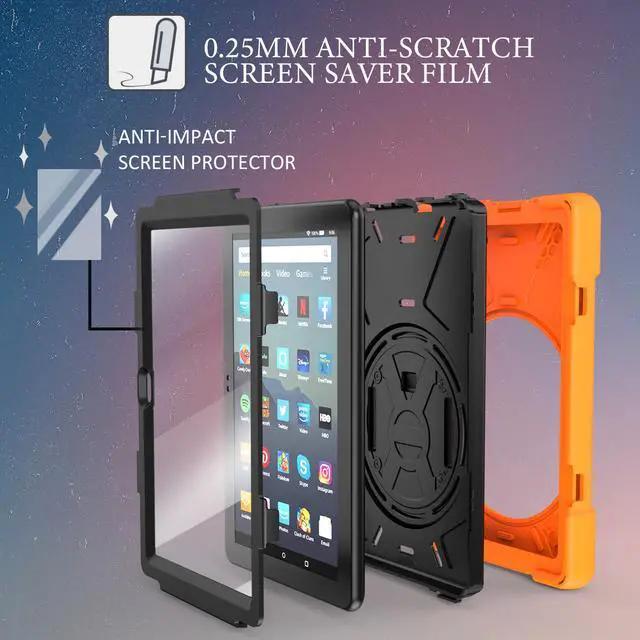 Alt view image 6 of 7 - Case for Amazon Kindle Fire HD 8 2020 / Fire 8 Plus 2020 - 10th Generation 2020 Released - Shockproof Protective Cover with Built-in Kickstand Hand Strap & Shoulder Strap