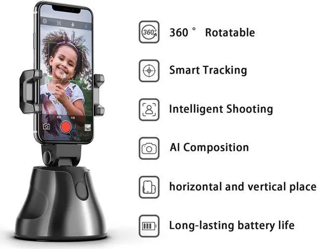 Alt view image 4 of 7 - Portable Automatic Tracking Face Smart Tracking Gimbal 360 ° Rotating AI Composition Intelligent Shooting Holder, Compatible with Android and iOS Systems