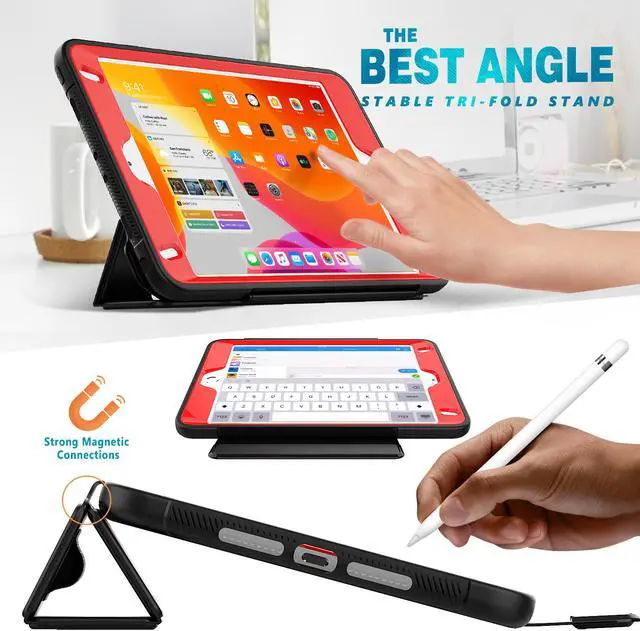 Alt view image 3 of 6 - iPad Mini 5 Case iPad Mini 4 Case Smart Protective Cover Auto Sleep Wake with Stylus Holder Three Layer Drop Protection Heavy Duty Stand Case for iPad Mini 5th / 4th Generation