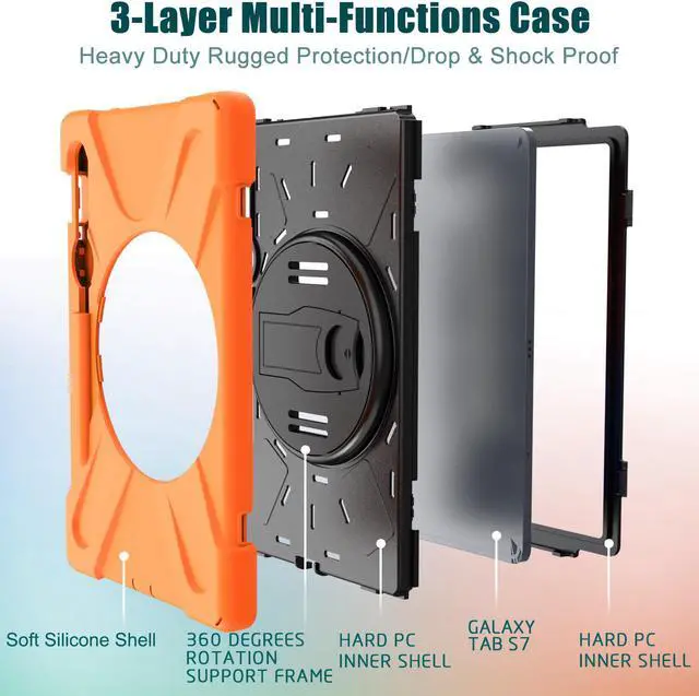 Alt view image 5 of 7 - Galaxy Tab S8 2022 / Tab S7 2020 11 Inch Case Model SM-X700/SM-706/SM-T870/SM-T875/SM-T878 with S Pen Holder, Rugged Heavy Duty Shockproof Rotating Kickstand Protective Cover for Galaxy Tab S8 S7 11"