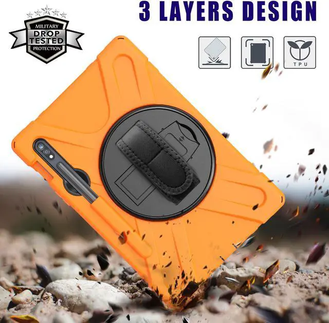Alt view image 3 of 7 - Galaxy Tab S8 2022 / Tab S7 2020 11 Inch Case Model SM-X700/SM-706/SM-T870/SM-T875/SM-T878 with S Pen Holder, Rugged Heavy Duty Shockproof Rotating Kickstand Protective Cover for Galaxy Tab S8 S7 11"