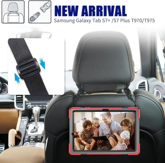 Alt view image 6 of 7 - Galaxy Tab S8 Plus 2022 / S7 Plus 12.4 inch 2020 Case with S Pen Holder (Model SM-X800/X806/T970/T975), Rugged Heavy Duty Shockproof Case with Hand Strap Rotating Kickstand Protective Cover
