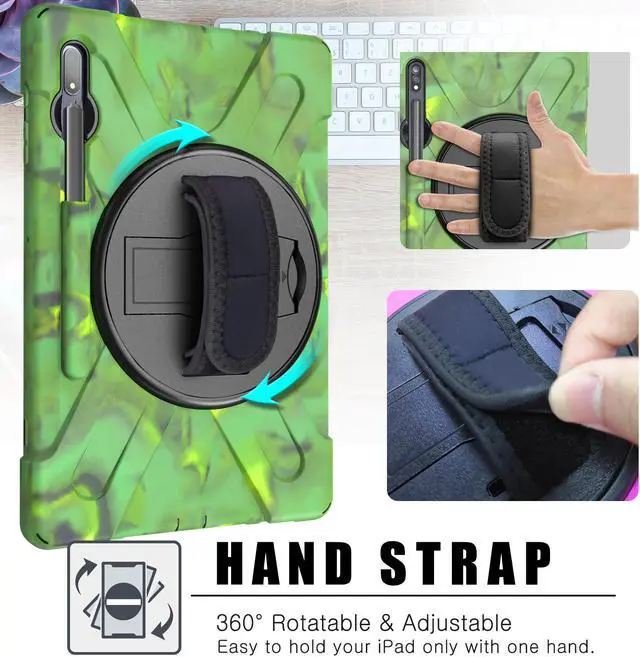 Alt view image 5 of 7 - Galaxy Tab S8 Plus 2022 / S7 Plus 12.4 inch 2020 Case with S Pen Holder (Model SM-X800/X806/T970/T975), Rugged Heavy Duty Shockproof Case with Hand Strap Rotating Kickstand Protective Cover