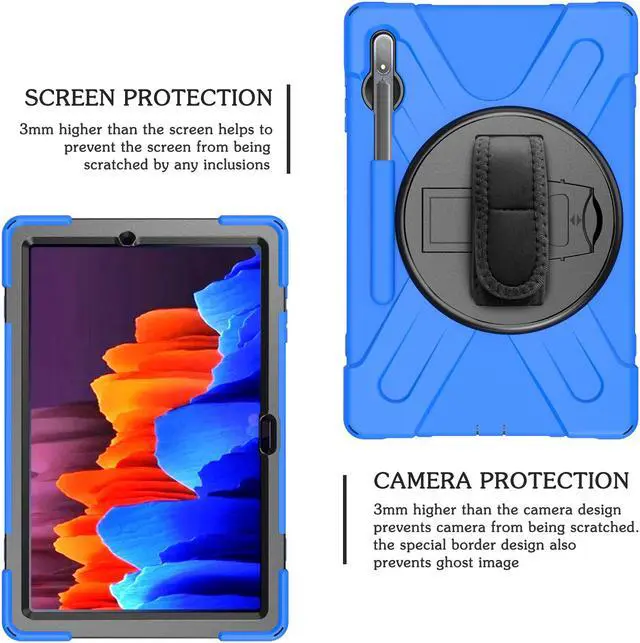 Alt view image 5 of 7 - Galaxy Tab S8 Plus 2022 / S7 Plus 12.4 inch 2020 Case with S Pen Holder (Model SM-X800/X806/T970/T975), Rugged Heavy Duty Shockproof Case with Hand Strap Rotating Kickstand Protective Cover
