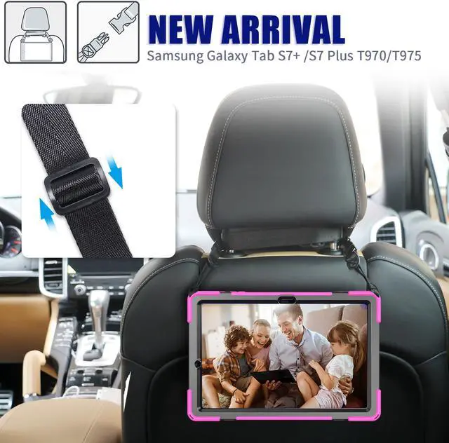Alt view image 6 of 7 - Galaxy Tab S8 Plus 2022 / S7 Plus 12.4 inch 2020 Case with S Pen Holder (Model SM-X800/X806/T970/T975), Rugged Heavy Duty Shockproof Case with Hand Strap Rotating Kickstand Protective Cover